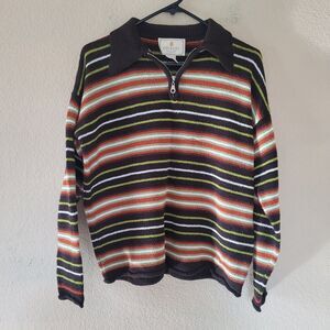 Vtg Express Tricot 1/4 Zip Knit Sweater Small Striped 90s Grunge Grandpa Kidcore